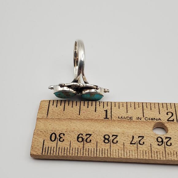 Sterling Silver 925 Kingman Turquoise Double Stone Ring Size 9.25 - Picture 6 of 9